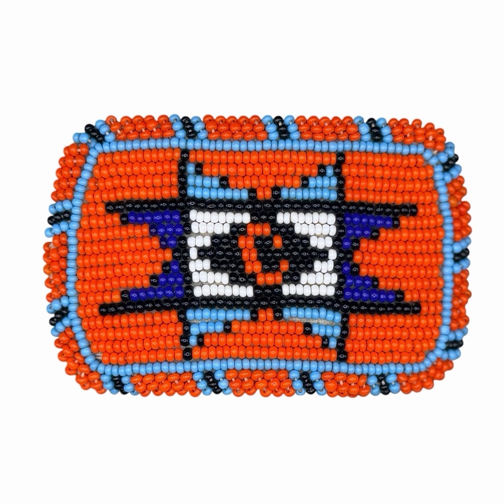 Hand Beaded Western Belt Buckle Initial C Monogram Southwestern Orange Turquoise